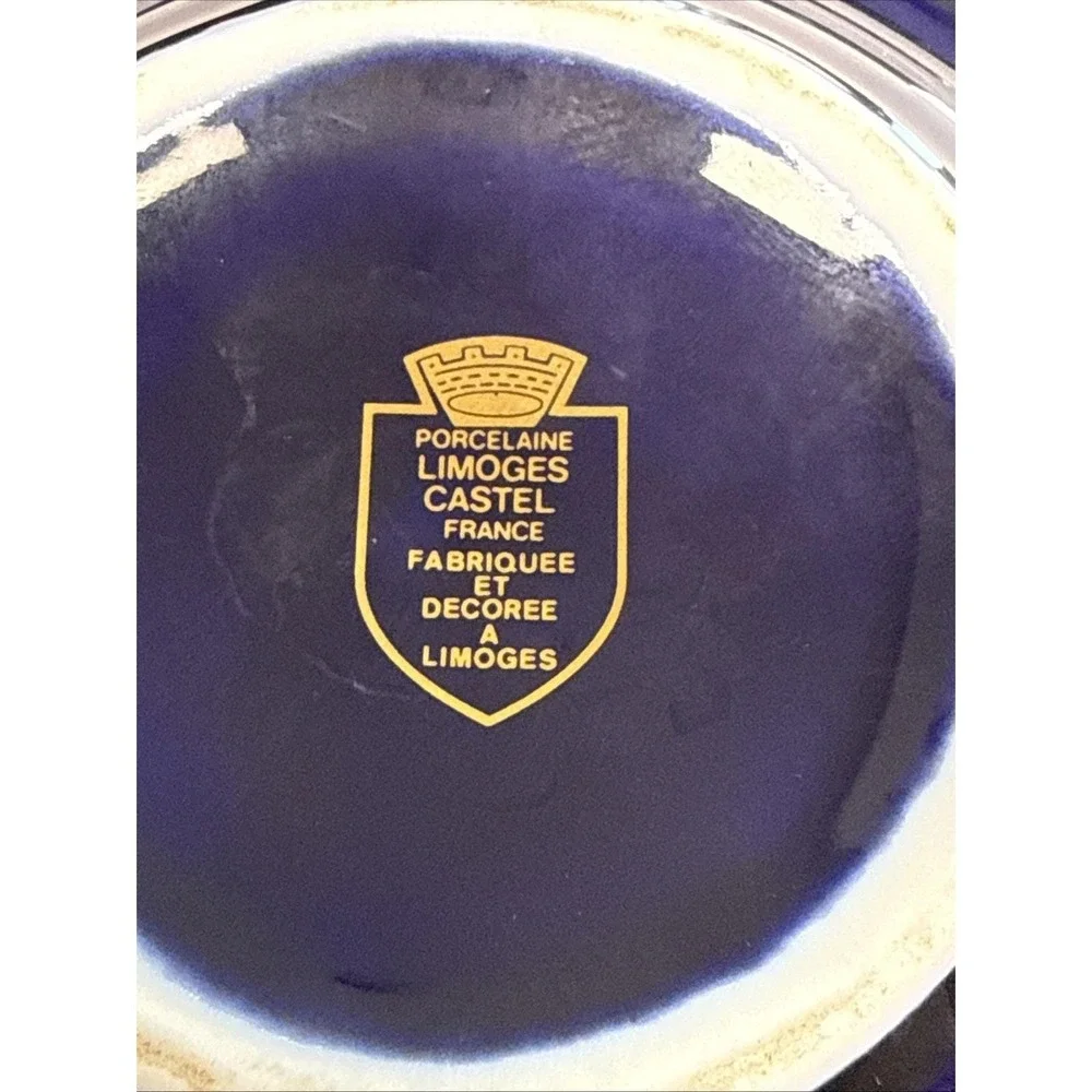 Vintage Limoges Castel France Cobalt Blue Gold Porcelain Ashtray Courting Couple